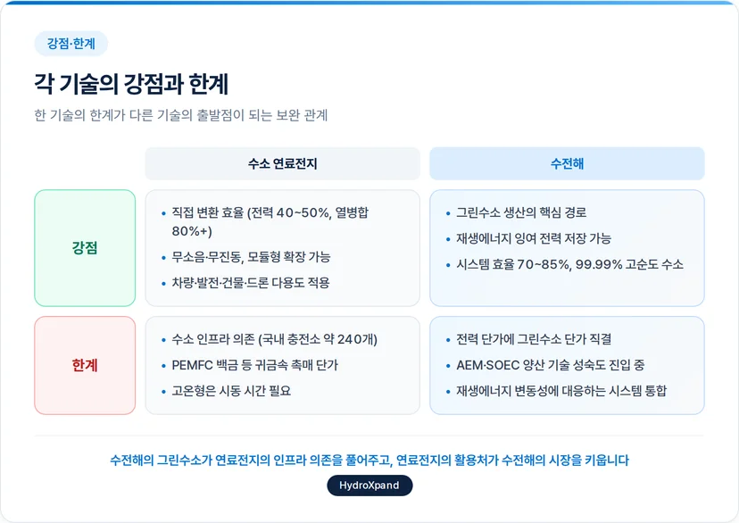 수소 연료전지와 수전해 기술의 강점과 한계