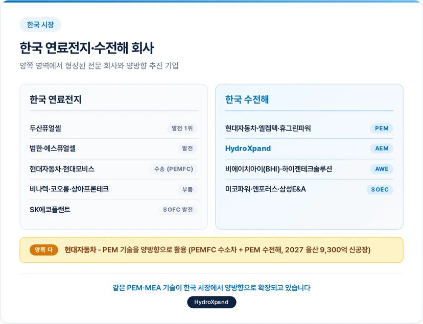 한국 수소 연료전지 및 수전해 회사