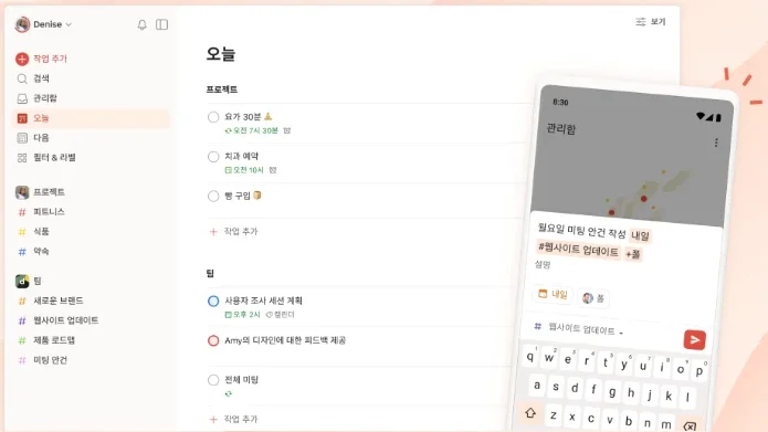 판교 직장인의 스케줄링 방법을 위한 투두이스트 할 일 관리 및 프로젝트 일정 화면