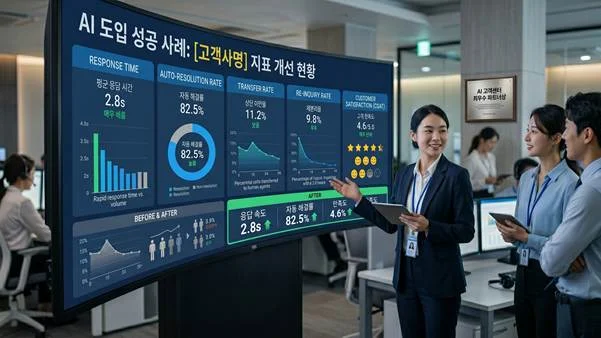 : AI고객센터, AICC, AI챗봇도입, 고객센터KPI, 자동해결률, 상담이관율, 재문의율, 고객만족도, 콜센터디지털전환, CX혁신