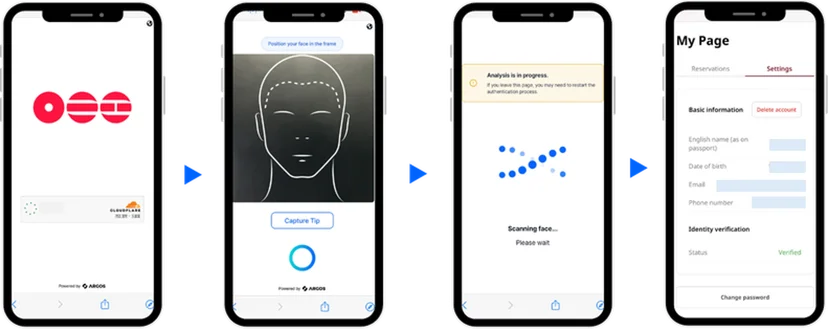 Global identity verification and facial authentication process powered by ARGOS ID check.