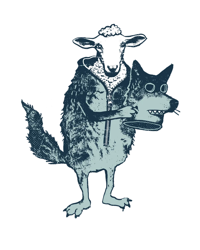 a sheep wearing a wolf costume