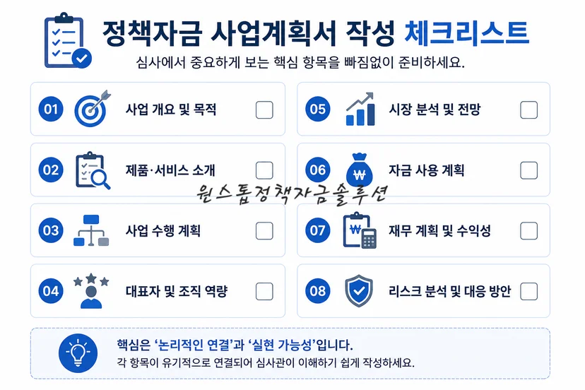 정책자금 사업계획서 작성 체크리스트