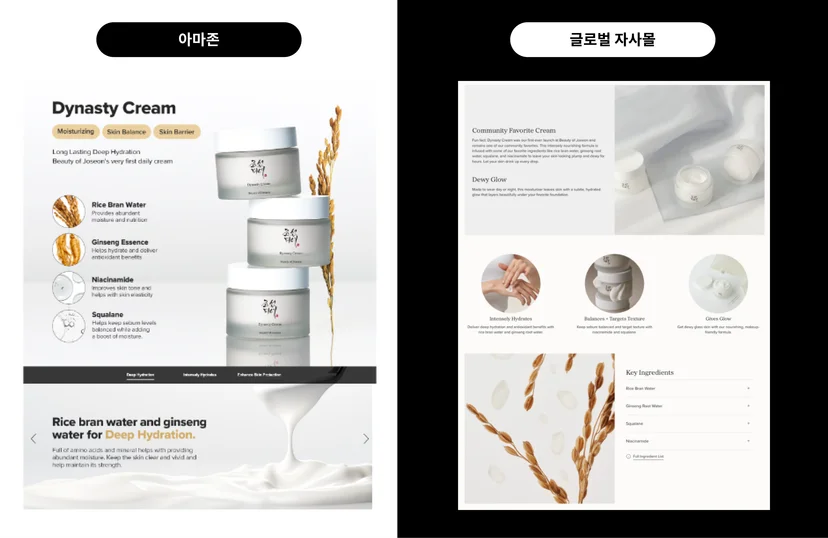 조선미녀 아마존 A+ 콘텐츠와 글로벌 자사몰의 상사페이지 차이