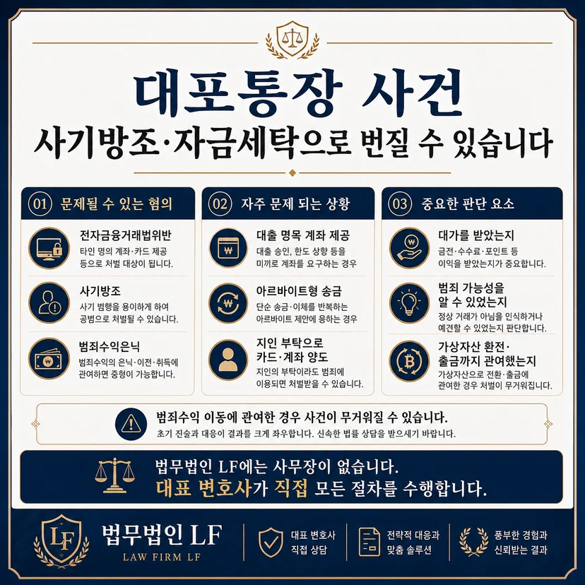 대포통장 처벌 초범 사건 상황 및 혐의 인정 판단 기준