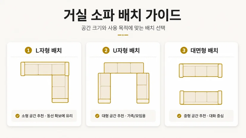 거실 소파 배치 L자형 ㄷ자형 마주보는 배치 레이아웃 비교 평면도
