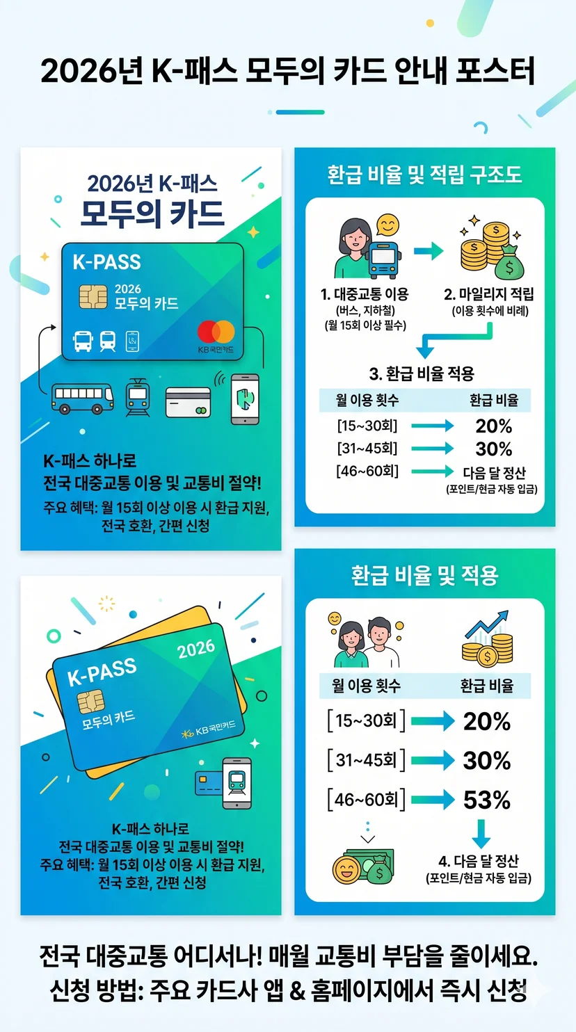026년 K-패스 모두의 카드 안내 포스터 및 환급 비율 구조도