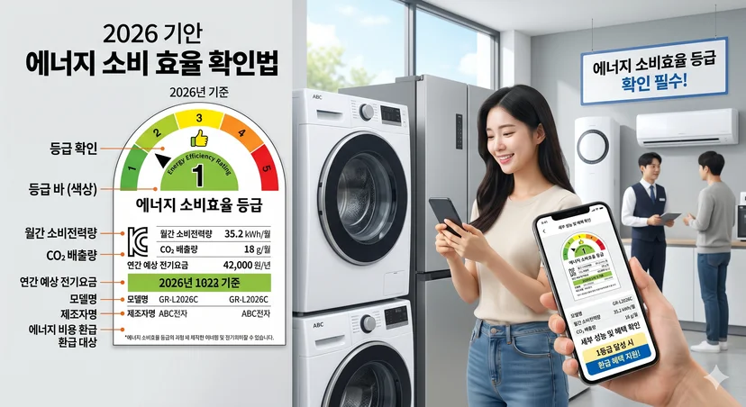 전자제품에 부착된 에너지 소비효율 등급 라벨 확인 방법 