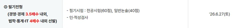  한국거래소 필기시험 구조: 전공 60점, 논술 40점