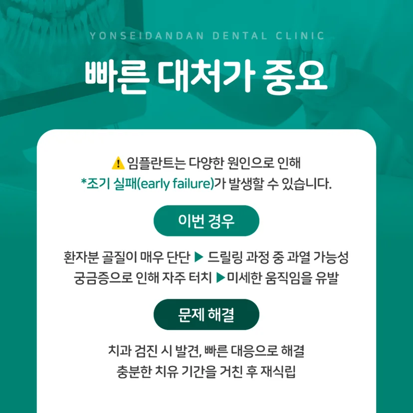 임플란트 조기 실패, 빠른 대처가 중요