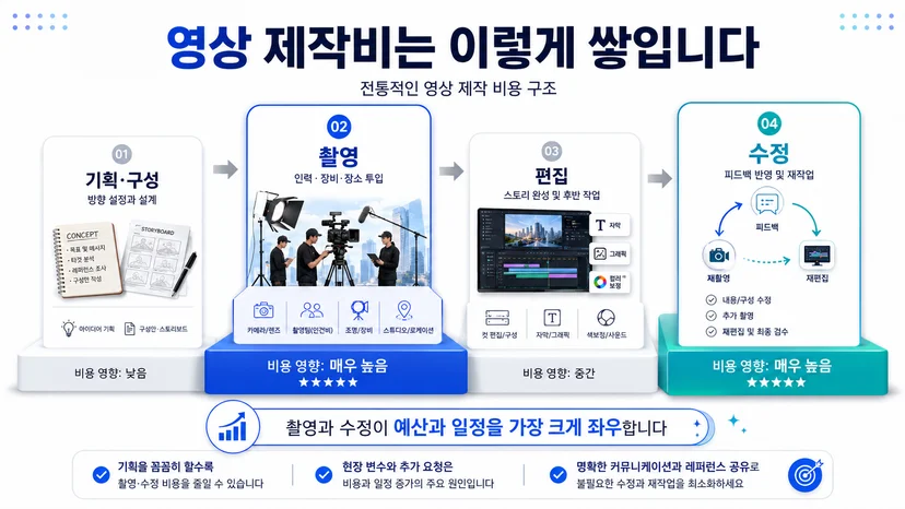 기획·촬영·편집·수정으로 쌓이는 전통적 영상 제작 비용
