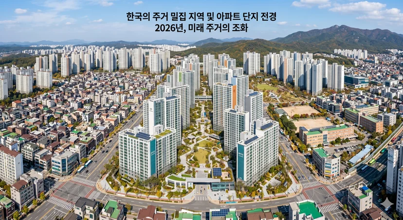한국의 주거 밀집 지역 및 아파트 단지 전경