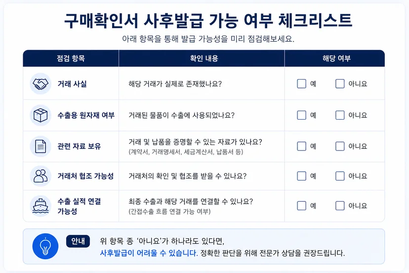 구매확인서 사후발급 가능 여부 체크리스트