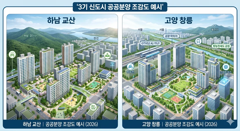 3기 신도시 하남 교산 및 고양 창릉 공공분양 조감도 예시 