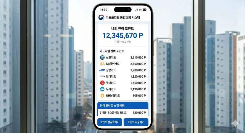 카드포인트 통합조회 시스템에서 잔여 포인트를 확인하는 화면 스크린샷