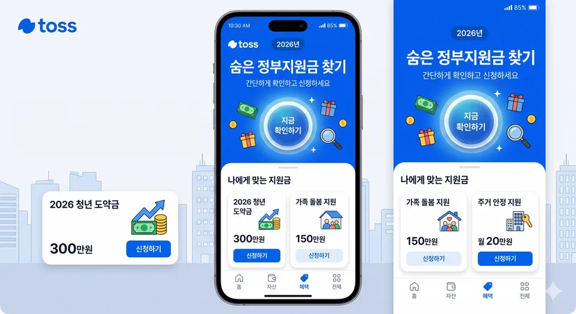 토스 앱 내 숨은 정부지원금 찾기 메뉴 화면 예시