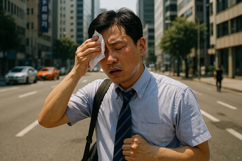 한여름 땀 흘리는 직장인, 여름철 수분 부족과 요로결석