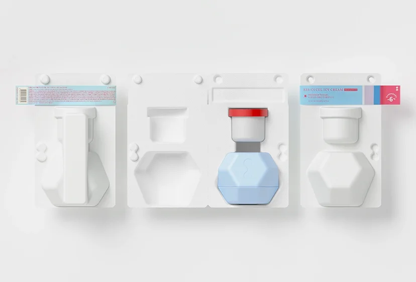 리스튜디오가 제작한 페이퍼 몰드 기반 D:Weather(디웨더) RES-CUCUL WATER MIST & ICY CREAM PACKAGING(레스쿠쿨 워터 미스트 & 아이시 크림) 