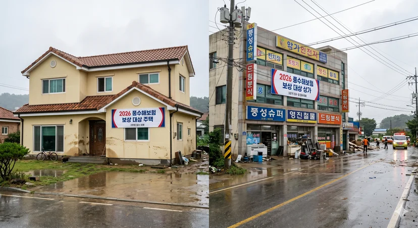 풍수해보험 보상 대상인 주택과 상가 건물의 모습