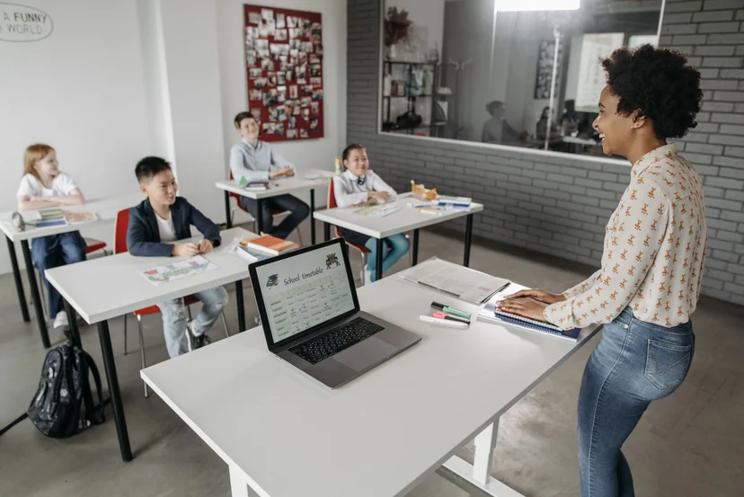 Teacher interacts with her students.
