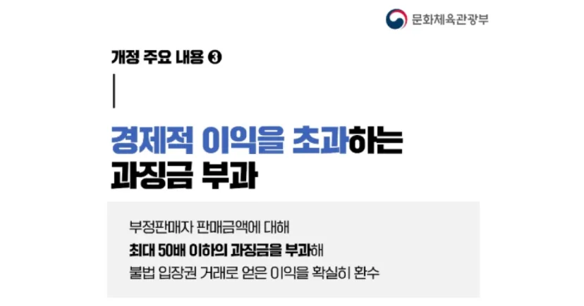암표판매자에게 과징금을 부과하는 개정 내용 안내하는 문화체육관광부 카드뉴스
