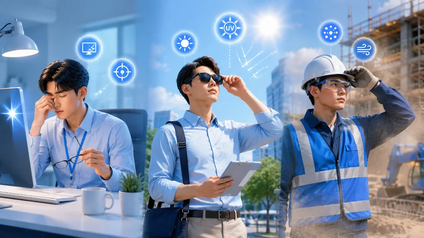 사무직·외근직·현장직 직종별 스마일라식 복귀 시점 비교 일러스트