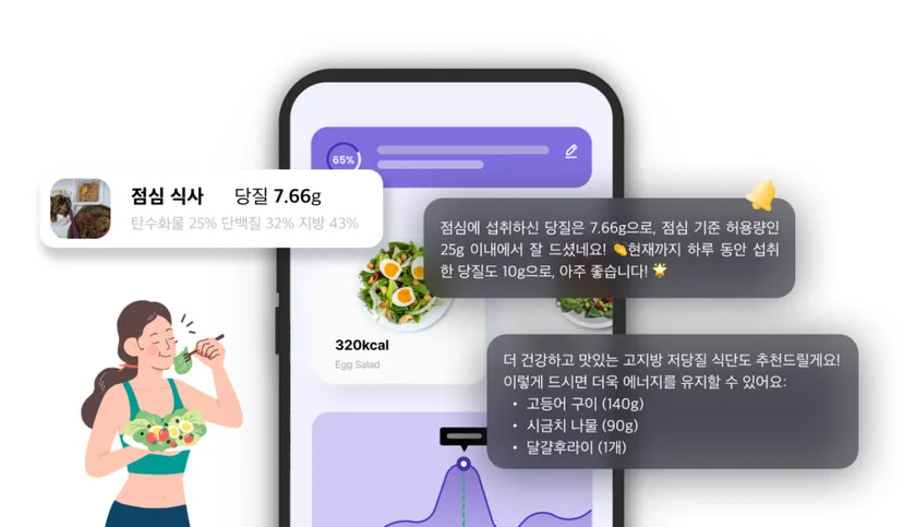 AI 식단 어드바이저가 고객 식단을 분석하고 대체 식단을 제안하는 예시