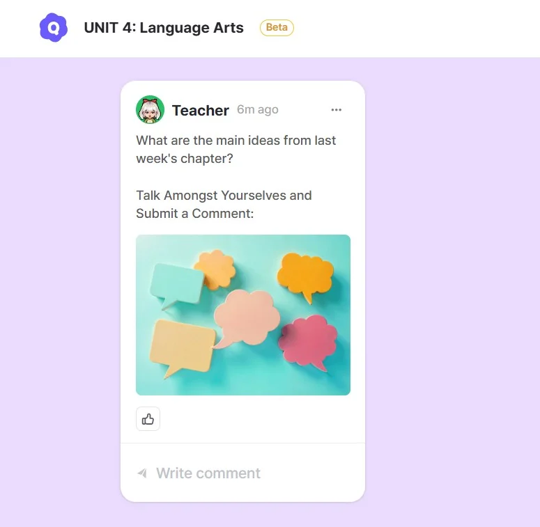A teacher’s board where students can reply and discuss class materials.