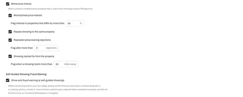 Configure which behavioral flags to screen for. 