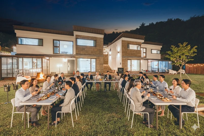가평 이야기잇다 잔디마당에서 즐기는 단체 바베큐 파티
