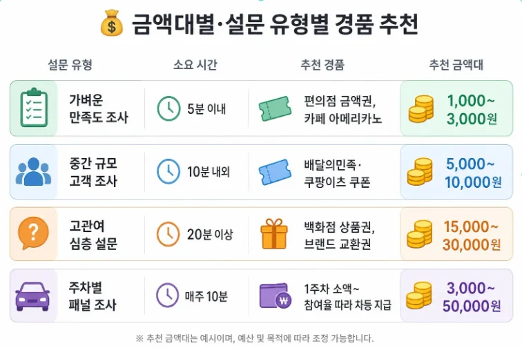 금액대별·설문 유형별 경품 추천