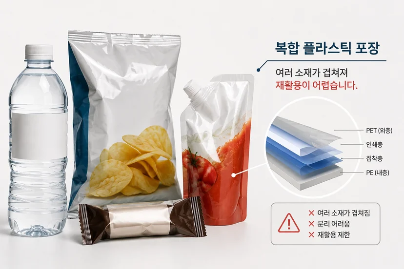 PPWR 규제를 통과할 수 없는 복합 플라스틱 포장 예시