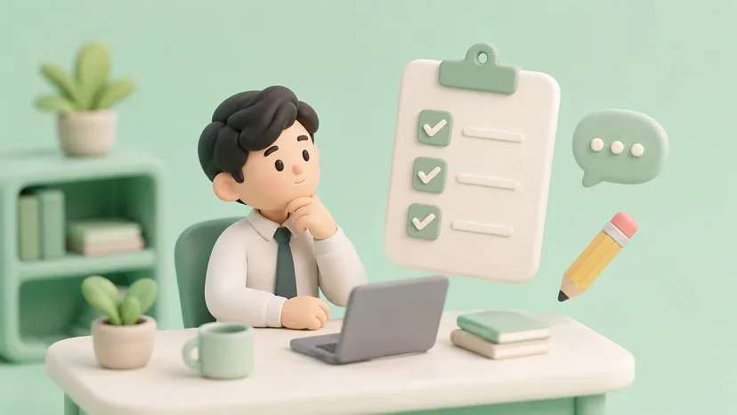 설문 기획 중인 직장인 클레이 일러스트