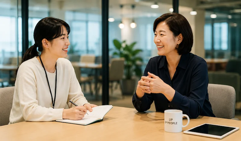 전문 코치로부터 1:1 후속 지원을 받고있는 신임리더의 모습