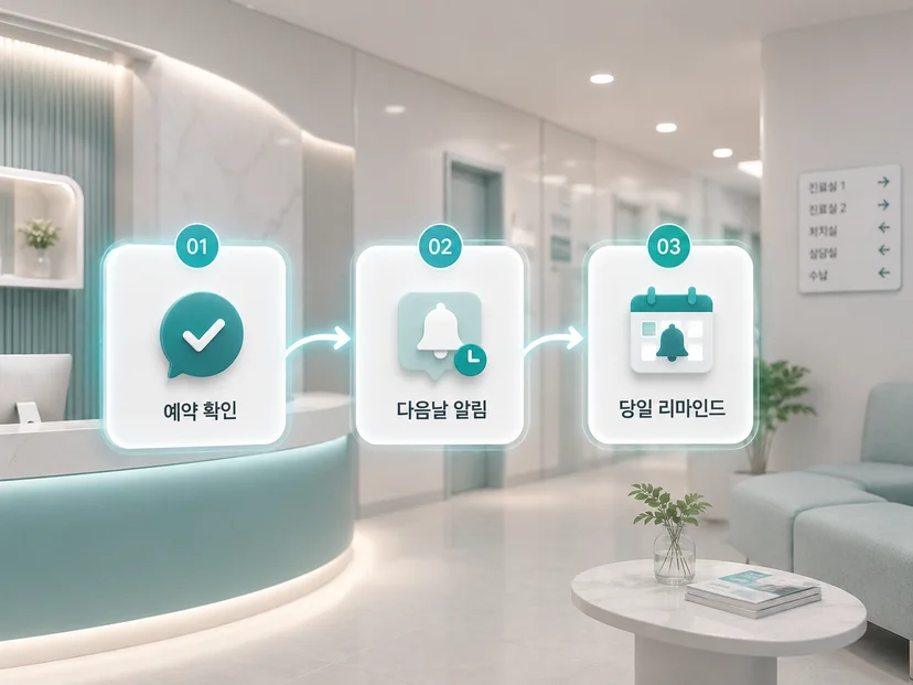 세이프닥 3단계 자동화 알림 구조로 노쇼를 방지하는 시스템 일러스트