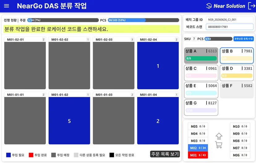 태블릿에 표시되는 NearGo DAS 화면