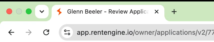 Each open application tab is now labeled with the applicant's name and report type