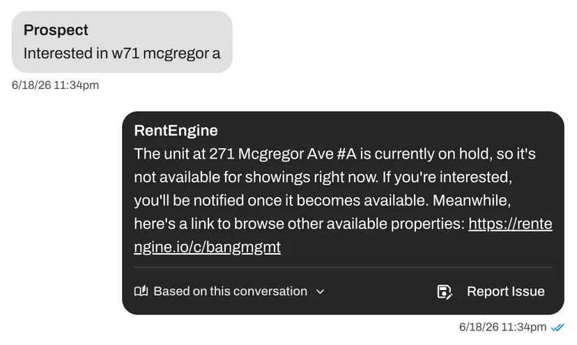An AI reply in the Command Center — the + icon at the bottom opens the new Snippet modal