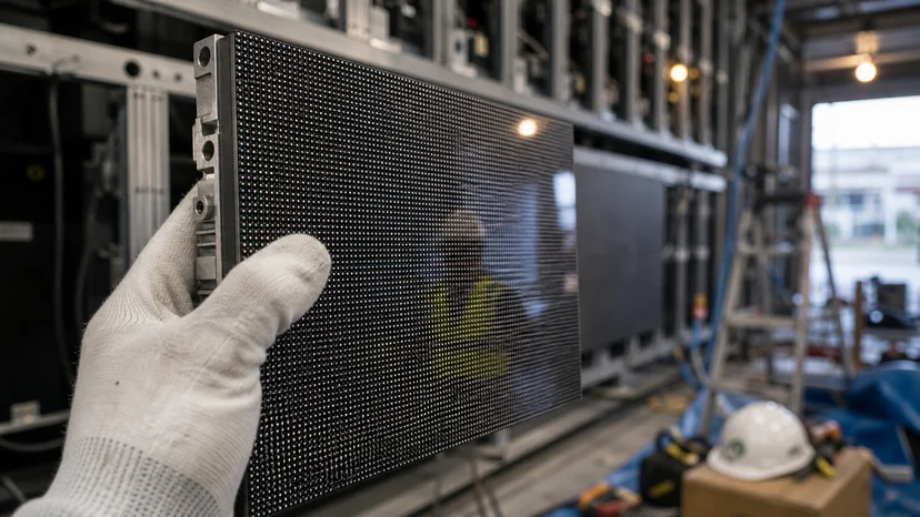 파인피치 LED 디스플레이 모듈의 SMD 픽셀 표면과 다이캐스팅 캐비닛 클로즈업