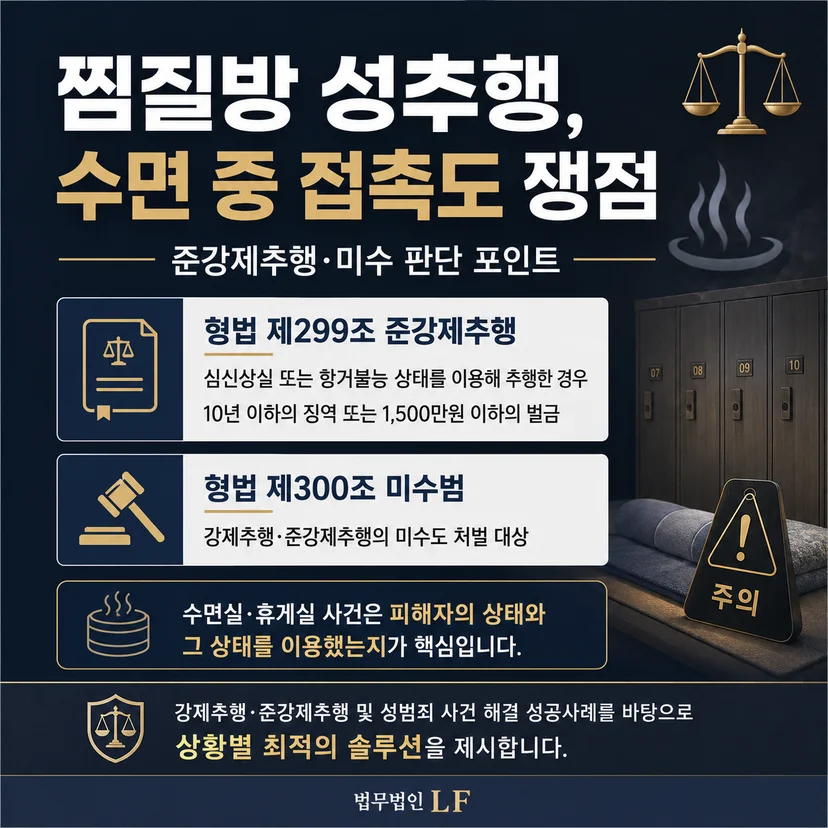 찜잘방 성추행 사건에서 적용될 수 있는 법 조항