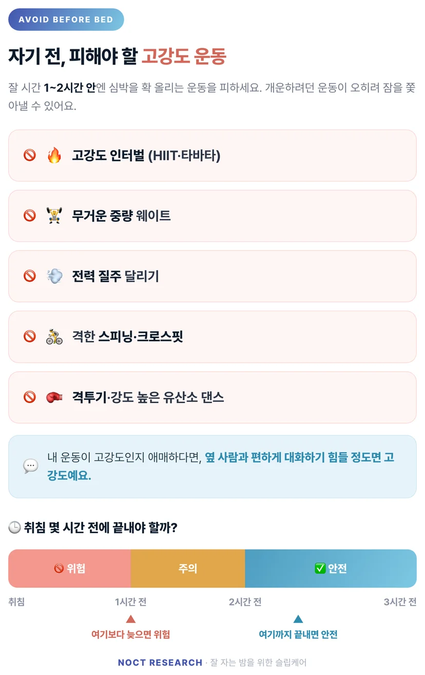 자기 전 피해야할 운동 목록