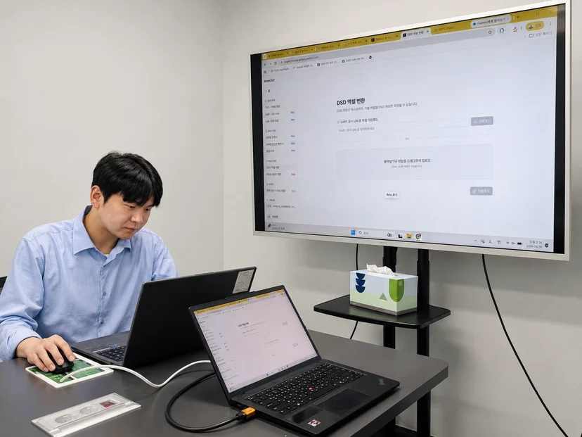 알멕 회계팀 김강현 대리가 인터뷰에 응하고 있는 모습