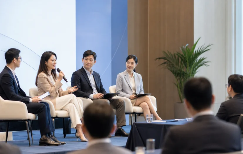 웹 접근성 관련 세미나에서 발표하는 담당자와 청중 디자인펀치