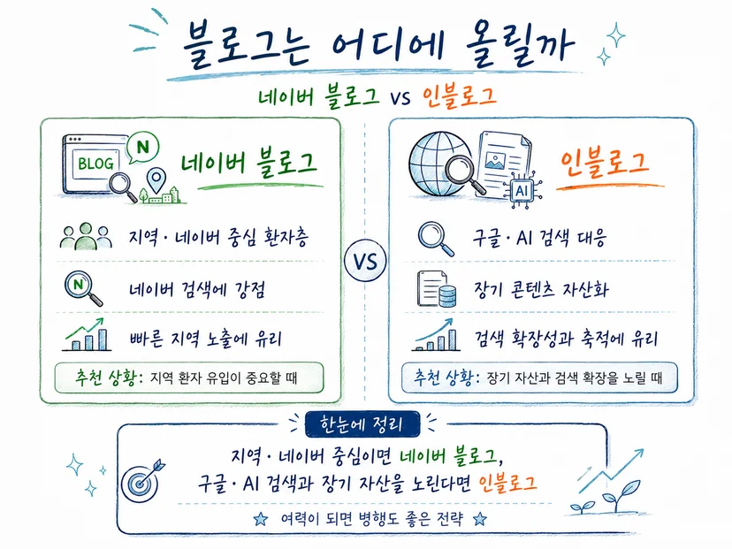 네이버 블로그 vs 인블로그 비교 - 병원 블로그 플랫폼 선택 기준