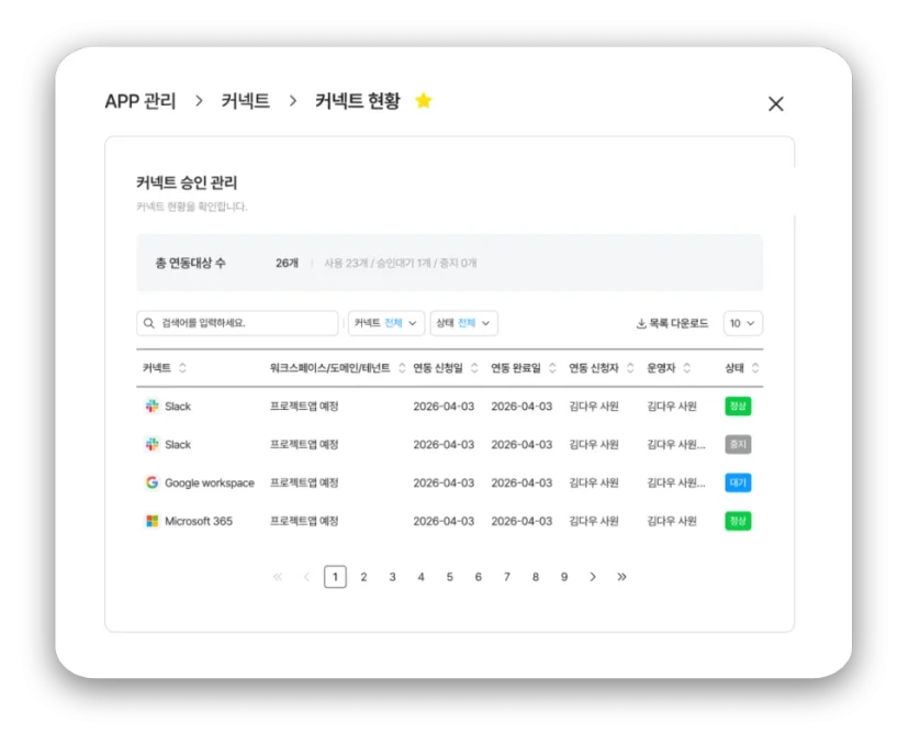 다우오피스 커넥트 커넥트 App 관리자 (앱 연동 승인 및 관리) 이미지