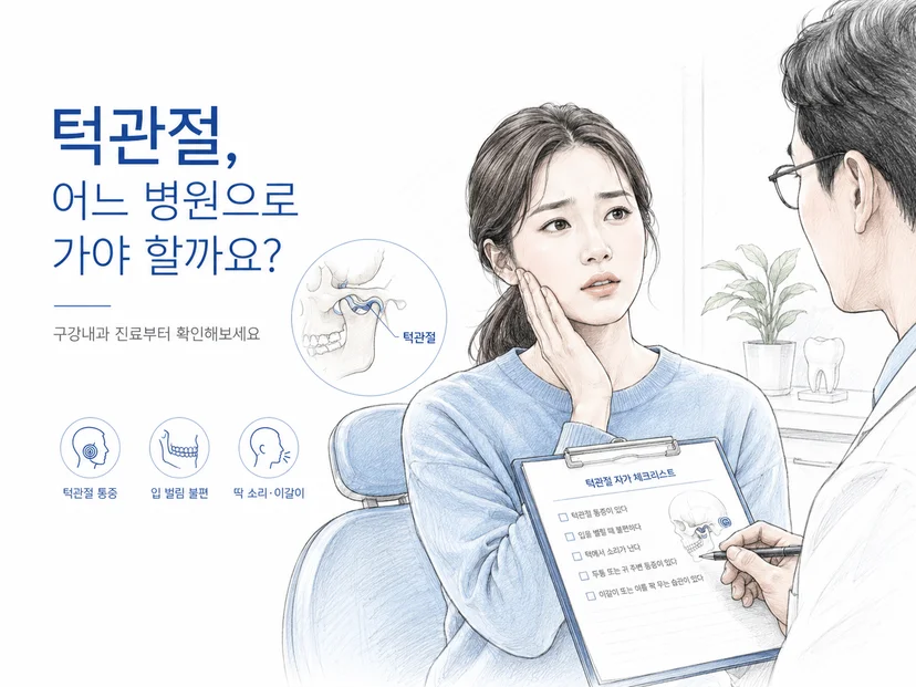 턱관절 통증으로 어느 병원 진료과에 가야 할지 고민하는 모습