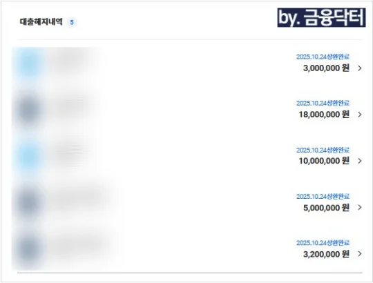 해지된 대출내역