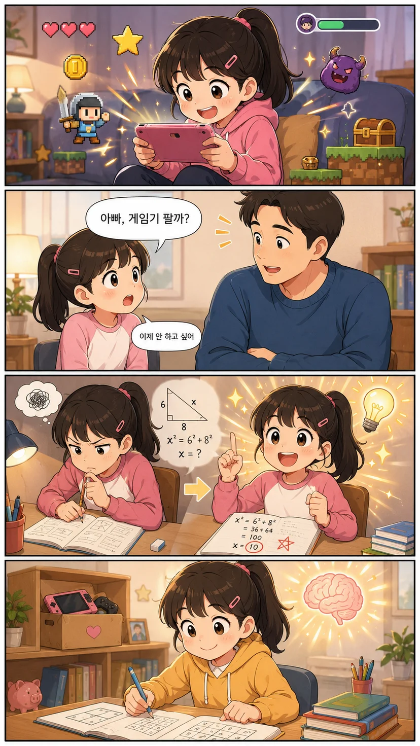 주말몰입캠프에 참여했던 학생이 닌텐도를 팔겠다는 내용을 설명하는 만화