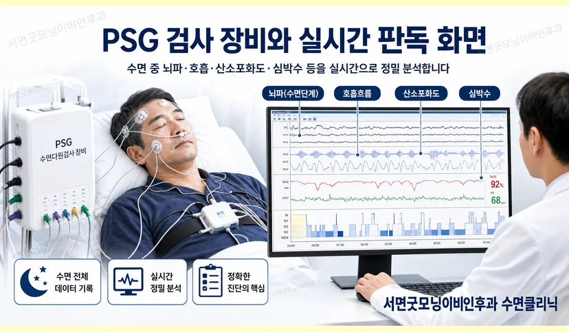 수면다원검사 장비와 실시간 판독 화면