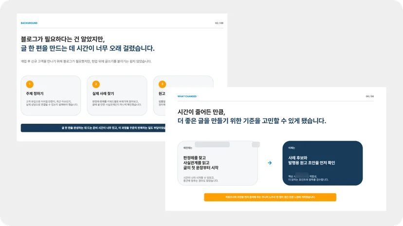 블로그 자동화 에이전트 제작 과정을 소개하는 발표 자료 발췌